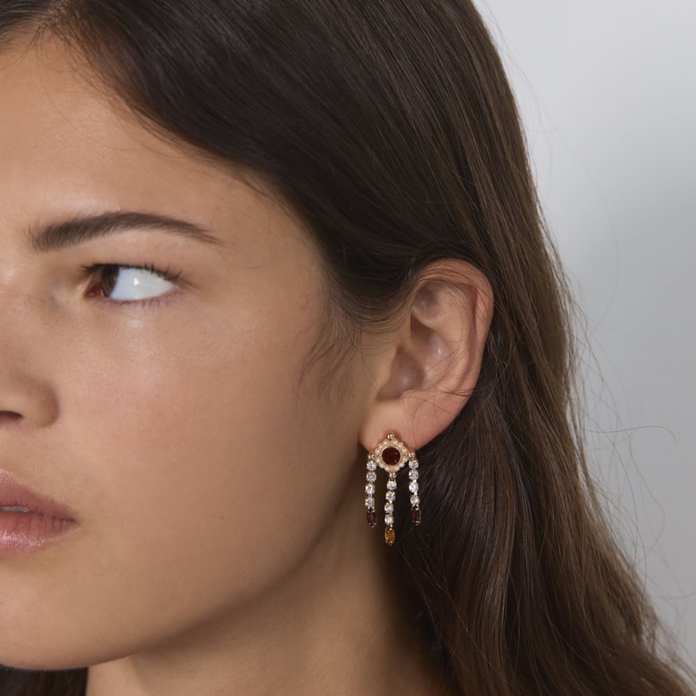 Zara women colorful jeweled small drop earrings